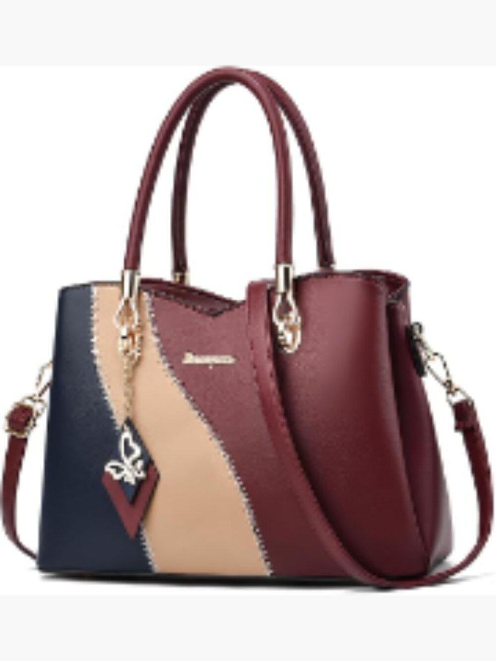 Vintage Satchel Top Handle Shoulder Bag with Gold Hardware and Pockets